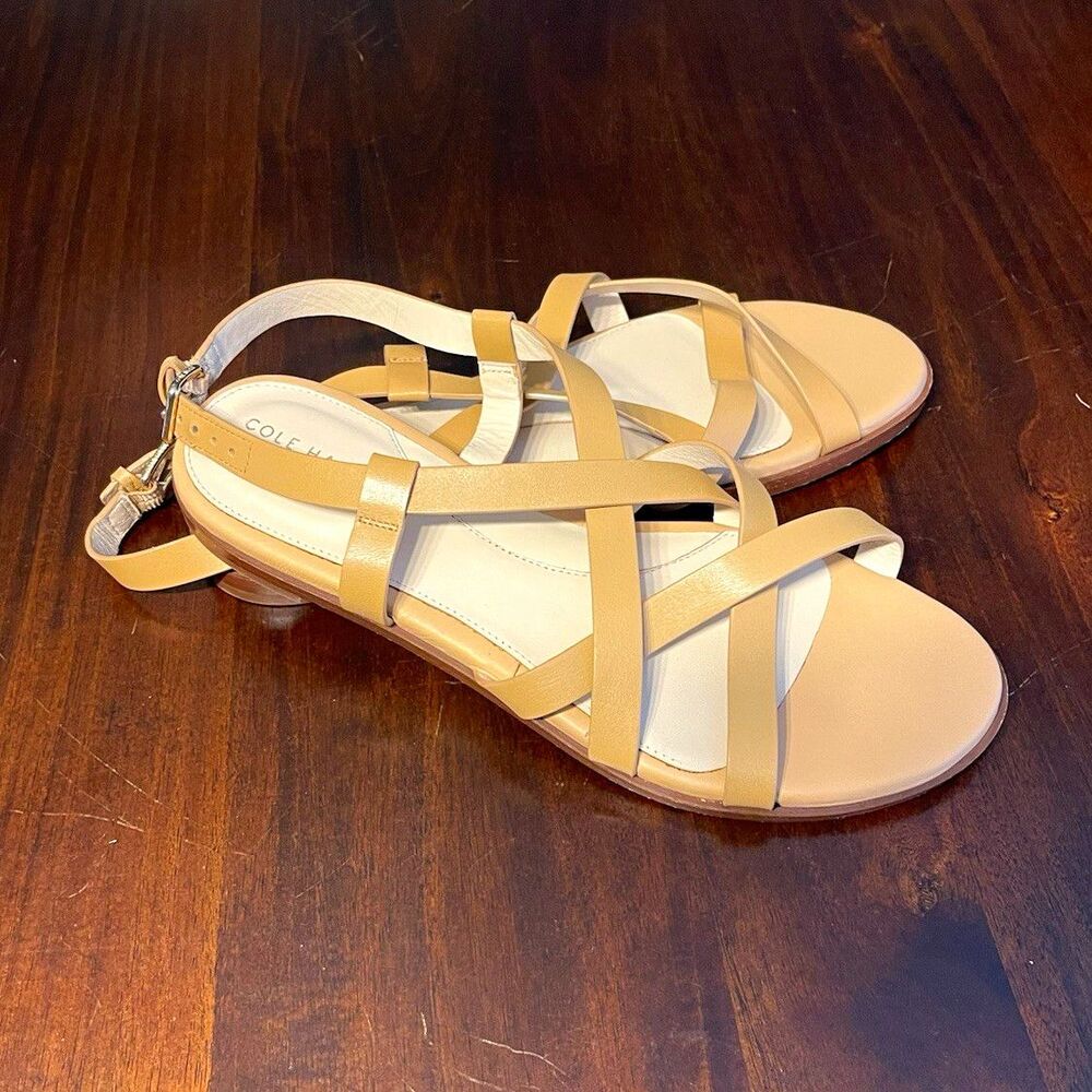 Cole Haan Women’s Beige Leather Strappy Ankle Strap Buckle Flat Sandals 9.5B